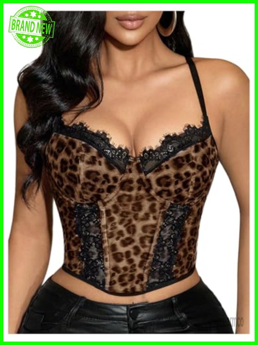 Leopard Lace Corset Bustier Cami Top Lace Up Back Crop Top